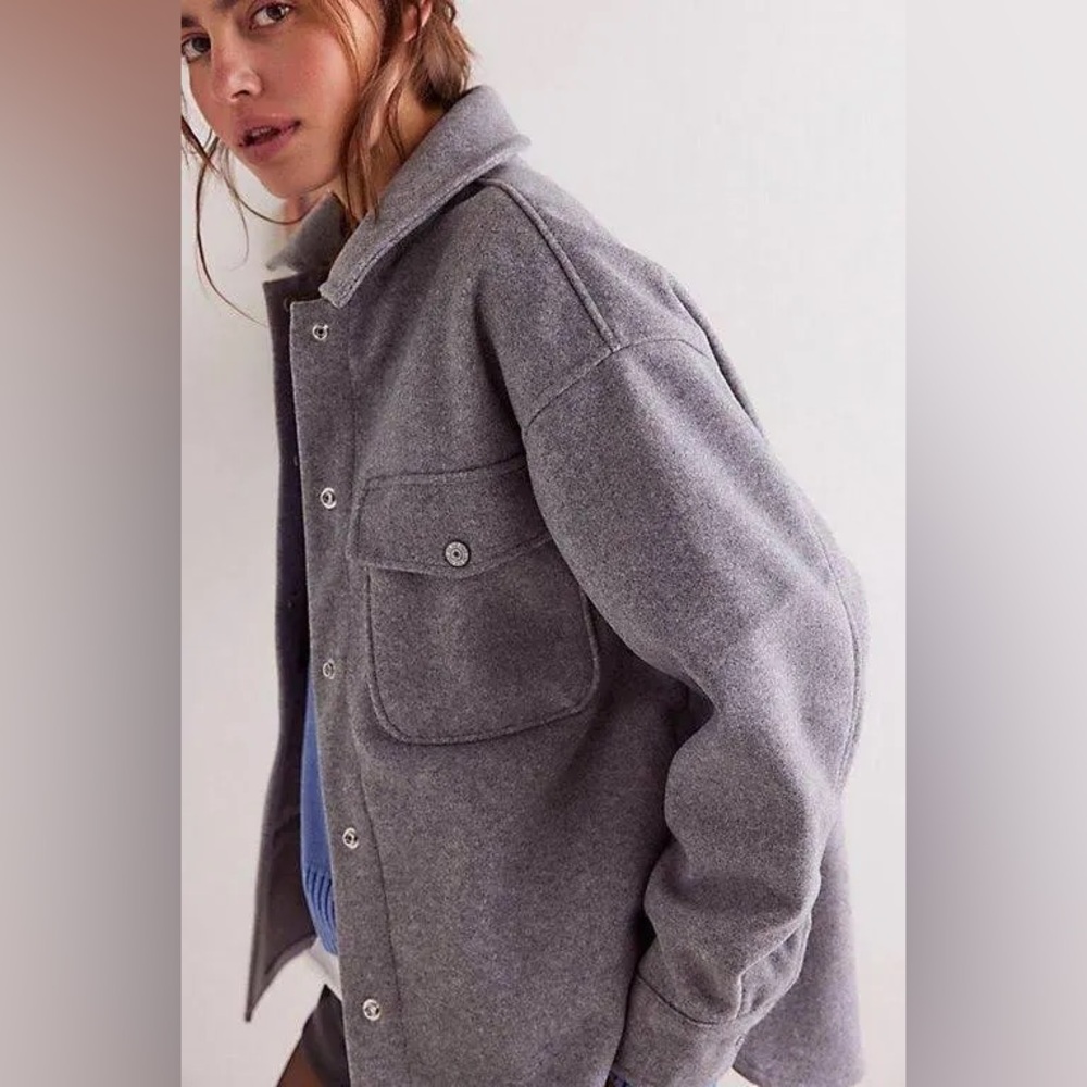 Free People Lola Shirt Jacket Grey oversized